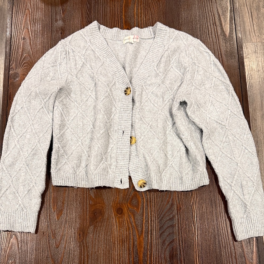 Gray Cable Knit Cardigan Sweater